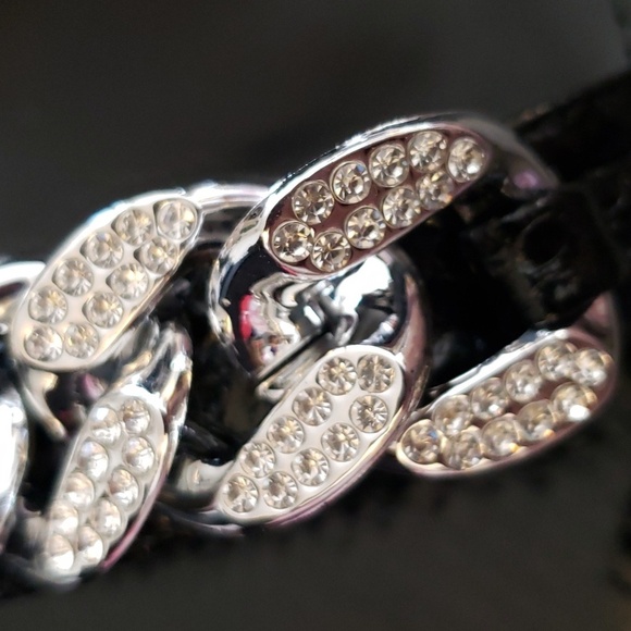 Coutgo Ankle Buckle Cross Strap Stiletto Sandals with Metal Chain Black Size 11 - Picture 10 of 12